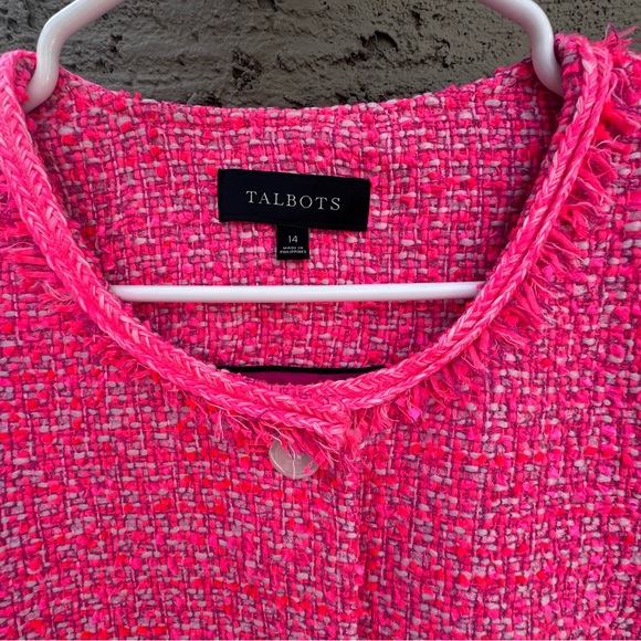 Talbots Vibrant Pink Tweed Jacket Button Front Size 14 - Picture 4 of 13